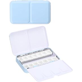 PATIKIL Empty Watercolor Palette, Metal Watercolor Tin with 14pcs Half Pans Paint Case with Lid Paint Box for Travel Gouache Oil Painting Style 1, White
