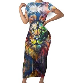 Womens Short Sleeve Jamaican Flag Midi Bodycon Dress Casual Crewn Neck Pencil Long Dress Plus Size