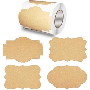 2" x 3" Kraft Paper Gift Labels Stickers,300 pcs 4 Styles Labels Craft Presents Stickers,for Presents Cosmetic Decoration Jars Food Craft,Write on Holiday Present Labels Gift Tags.Brown-Kraft