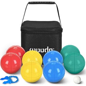 ropoda 90mm Bocce Ball Set with 8 Balls, Pallino, Case and Measuring Rope for Backyard, Lawn, Beach & More (4 to 8 Person Bocce Ball Set)