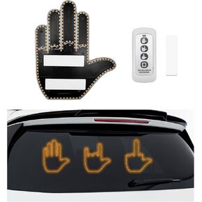 Hand Gesture Light for Car, Middle Finger LED Back Window Road Rage Sign, Hand Gesture Car Window Lights with Remote Control, Funny Gadgets Car Accessories for Men Women (Female)