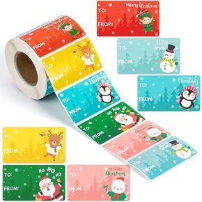 Lesnala 600Pcs Christmas labels stickers Christmas gift tags stickers Christmas name tags Self adhesive Christmas tags for Wrapping Paper Present Party Bags Cards Envelope Decor-6 styles 2.76x1.57inch