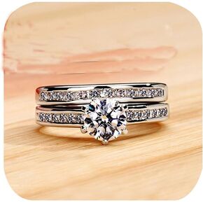 Classic 1.5CT 925 Sterling Silver Engagement Rings for Couples Sets Wedding Eternity Bridal Band Ring Set Simulated Diamond Stackable Halo CZ Cubic Zirconia Anniversary Princess for Women Size 6