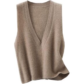 Womens Deep V Neck Sweater Vest Casual Knitted Tank Tops Sleeveless Sweater Ribbed Pullover Knitwear