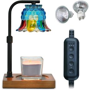 Candle Warmer Lamp Timer - Golden Glass Flower Electric Candle Lamp, Birthday Gifts for Women, Mothers Day Gifts for Mom, House Warming Gifts New Home, Candle Warmer for Jar Candles with 2 Bulb