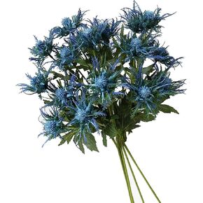 TBUY ROSE 5 Pack Silk Artificial Thistle Flowers Eryngiums Faux Plants for Garden Wedding Prom Party Bouquet Floral Arrangement (Blue)