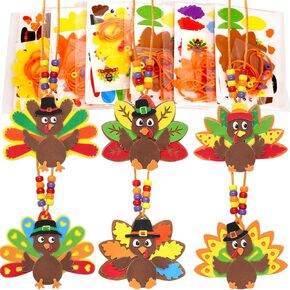 WorldBazaar Fall Craft Knits For Kids Classroom 12 Pack Thanksgiving Turkey Necklace Crafts Bulk Necklaces DIY knits Thanksgiving Activities Art Party