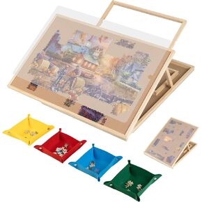 Tektalk Convertible Jigsaw Puzzle Board, Two-Way Use Adjustable Puzzle Table with Cover & 4 Colored Sorting Trays, 4-Tilting-Angle Wooden Plateau, for Up to 1000 Pieces