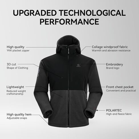 KAILAS Men's Fleece Jacket Hooded Winter Jacket Full Zip Jacket Lightweight Polar Warm Coat Pockets Outdoor Jacket in Saudi Arabia