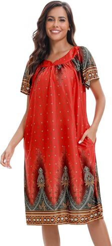 2 Pack House Dresses for Women with Pockets Moo Moos Nightgowns Short Sleeve Mumu Lounge Dress in Saudi Arabia