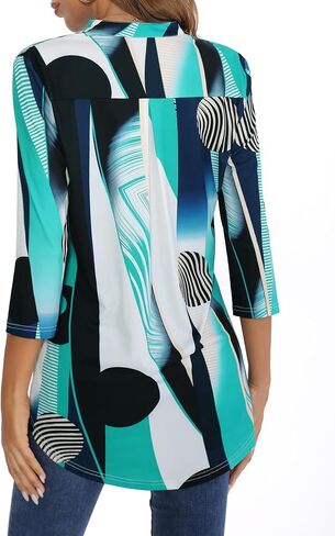 BAISHENGGT Womens 3/4 Sleeve Floral Printed Notch V Neck Blouses Tunics Tops in Saudi Arabia