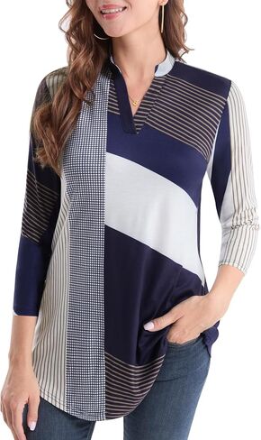 BAISHENGGT Womens 3/4 Sleeve Floral Printed Notch V Neck Blouses Tunics Tops in Saudi Arabia