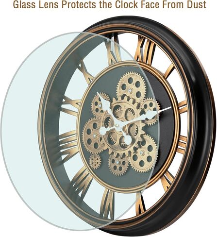 ساعة حائط متحركة لديكور غرفة المعيشة، ساعة حائط Steampunk صناعية عتيقة، ساعة كبيرة تعمل بالبطارية للمنزل والحانات والمكاتب والمقاهي والفندق (17 بوصة) in Saudi Arabia