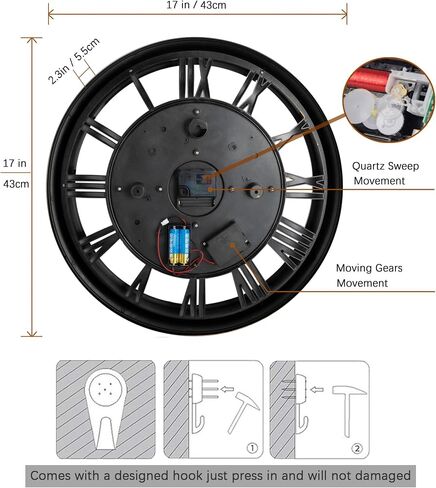 ساعة حائط متحركة لديكور غرفة المعيشة، ساعة حائط Steampunk صناعية عتيقة، ساعة كبيرة تعمل بالبطارية للمنزل والحانات والمكاتب والمقاهي والفندق (17 بوصة) in Saudi Arabia