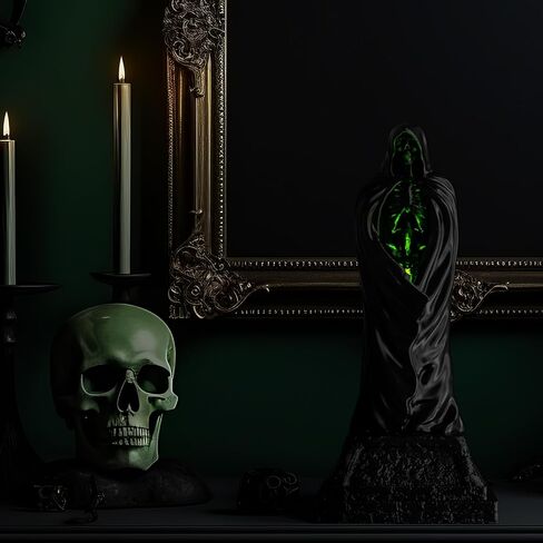 GonGoo Resin Halloween Ghost Decorations Indoor, Light Up Ghosts of Halloween Decorations, Cool Black Halloween Ghost Figure with Cape for Home Table Aesthetic Halloween Decor in Saudi Arabia