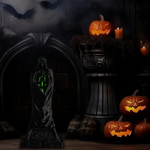 GonGoo Resin Halloween Ghost Decorations Indoor, Light Up Ghosts of Halloween Decorations, Cool Black Halloween Ghost Figure with Cape for Home Table Aesthetic Halloween Decor in Saudi Arabia