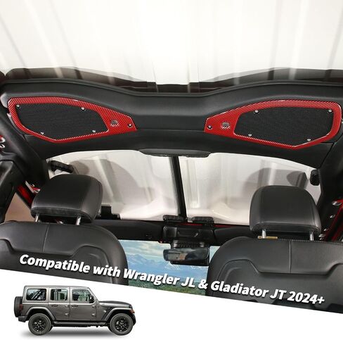 Jimen for JL/JT Speaker Cover, 4PCS A Pillar Speaker & Roof Top Speaker Trim Cover Interior Accessories Compatible with Jeep Wrangler JL JLU & Jeep Gladiator JT 2024+ (Red Carbon Fiber) in Saudi Arabia