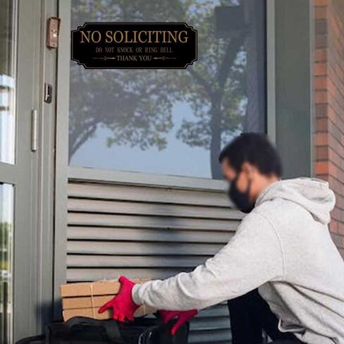 Small No Soliciting Sign for House,Thick Acrylic Self-Adhesive Modern Design Door Sign,6 × 2 Inch,Perfect for Home Office Front Doors,Walls,Windows,Doorbell (Brown) in Saudi Arabia