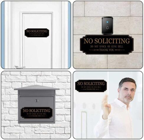Small No Soliciting Sign for House,Thick Acrylic Self-Adhesive Modern Design Door Sign,6 × 2 Inch,Perfect for Home Office Front Doors,Walls,Windows,Doorbell (Brown) in Saudi Arabia