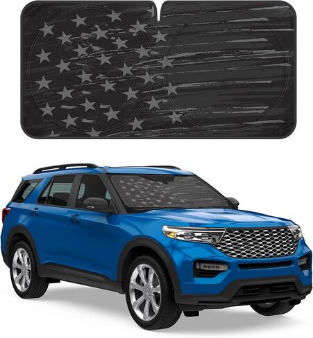 Motor Trend USA Vintage Flag Car Windshield Sun Shade for Car Window, Foldable Car Sun Shade with Patriotic Graphic, Collapsible Sun Visor Sunshade for Car Windshield (Medium, 65 x 33 inches) in Saudi Arabia