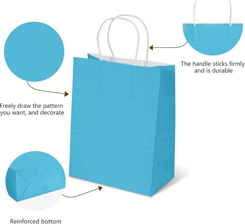 TOWRAP Small White Paper Bags 100Pcs 5.25x3.75x8 Inch Gift Bags with Handles Bulk,Party Bags, Shopping Bags,Retail Bags,Merchandise Bags,Favor Bags,Business Bags in Kuwait