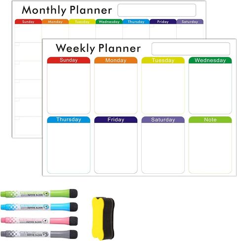 Magnetic Dry Erase Calendar Set for Fridge, Resuable Monthly, Weekly Refrigerator Planner Whiteboard with 4 Markers and Eraser, 11.4x16 Inches Kitchen Schedule Calendar for Family in Saudi Arabia