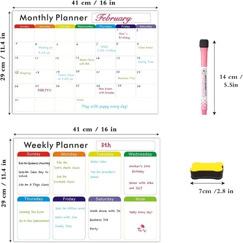 Magnetic Dry Erase Calendar Set for Fridge, Resuable Monthly, Weekly Refrigerator Planner Whiteboard with 4 Markers and Eraser, 11.4x16 Inches Kitchen Schedule Calendar for Family in Saudi Arabia