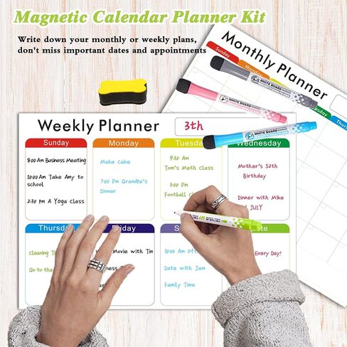 Magnetic Dry Erase Calendar Set for Fridge, Resuable Monthly, Weekly Refrigerator Planner Whiteboard with 4 Markers and Eraser, 11.4x16 Inches Kitchen Schedule Calendar for Family in Saudi Arabia