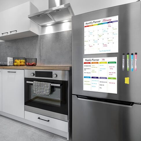 Magnetic Dry Erase Calendar Set for Fridge, Resuable Monthly, Weekly Refrigerator Planner Whiteboard with 4 Markers and Eraser, 11.4x16 Inches Kitchen Schedule Calendar for Family in Saudi Arabia