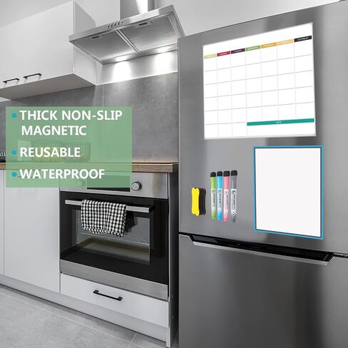 Magnetic Dry Erase Calendar Set for Fridge, Resuable Monthly, Weekly Refrigerator Planner Whiteboard with 4 Markers and Eraser, 11.4x16 Inches Kitchen Schedule Calendar for Family in Saudi Arabia