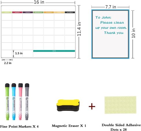 Magnetic Dry Erase Calendar Set for Fridge, Resuable Monthly, Weekly Refrigerator Planner Whiteboard with 4 Markers and Eraser, 11.4x16 Inches Kitchen Schedule Calendar for Family in Saudi Arabia