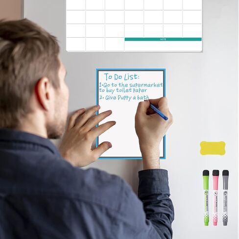 Magnetic Dry Erase Calendar Set for Fridge, Resuable Monthly, Weekly Refrigerator Planner Whiteboard with 4 Markers and Eraser, 11.4x16 Inches Kitchen Schedule Calendar for Family in Saudi Arabia