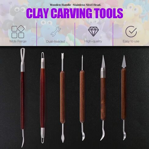 Swpeet 22Pcs Modeling Clay Sculpting Tools Kits, Ball Stylus Tool, Clay Scarper, Acrylic Backing Board Essential Wooden Sculpting Clay Tools Combination for Pottery Modeling, Smoothing in Saudi Arabia