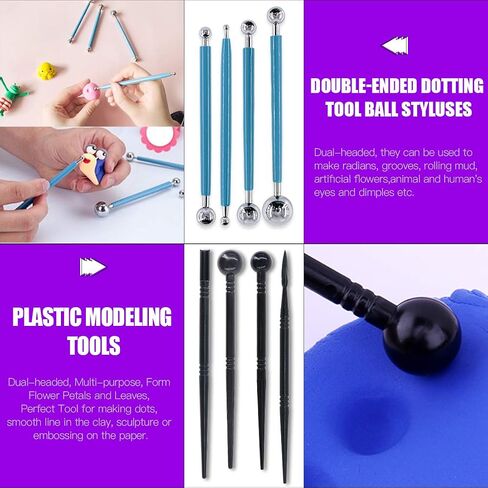 Swpeet 22Pcs Modeling Clay Sculpting Tools Kits, Ball Stylus Tool, Clay Scarper, Acrylic Backing Board Essential Wooden Sculpting Clay Tools Combination for Pottery Modeling, Smoothing in Saudi Arabia