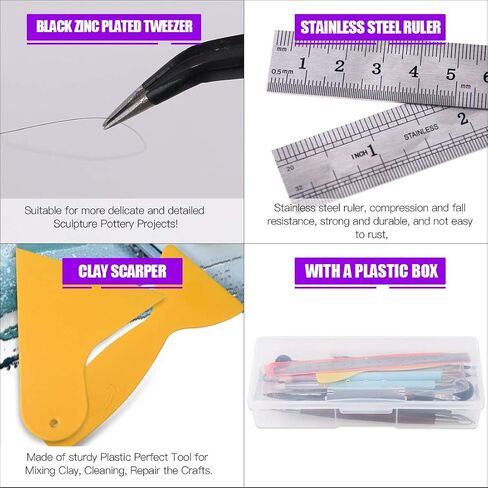 Swpeet 22Pcs Modeling Clay Sculpting Tools Kits, Ball Stylus Tool, Clay Scarper, Acrylic Backing Board Essential Wooden Sculpting Clay Tools Combination for Pottery Modeling, Smoothing in Saudi Arabia