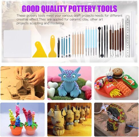 Swpeet 22Pcs Modeling Clay Sculpting Tools Kits, Ball Stylus Tool, Clay Scarper, Acrylic Backing Board Essential Wooden Sculpting Clay Tools Combination for Pottery Modeling, Smoothing in Saudi Arabia