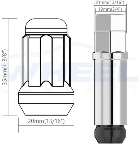 WHEEL CONNECT Spline Lug Nuts, Acorn for Conical Seat. 12X1.25, Thread, Set of 20 with 1 Key and 1 Storage bag, for Aftermarket Custom Tuner Wheel, Chrome Finish.M12 X 1.25 in Kuwait