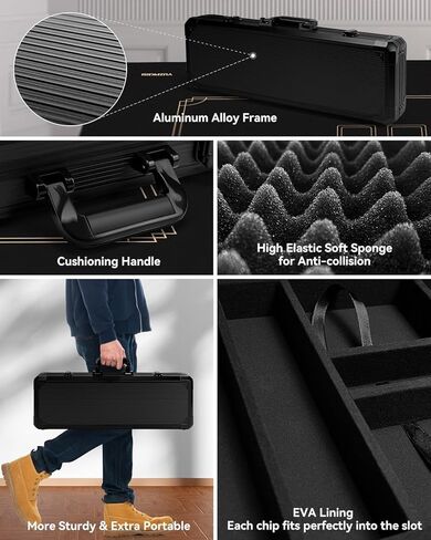 رقائق بوكر كلاي، 500 قطعة 14 جرام مجموعة شرائح بوكر مع حافظة بوكر مقاومة للصدمات من النوع K، رقائق مرقمة، مجموعة بوكر لبلاك جاك تكساس هولدم in Kuwait