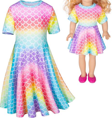فستان نوم متطابق للدمية والفتاة فستان حورية البحر زي للفتيات وملابس الدمية الأمريكية مقاس 18 بوصة in Kuwait