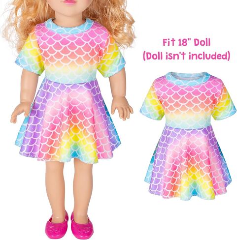 فستان نوم متطابق للدمية والفتاة فستان حورية البحر زي للفتيات وملابس الدمية الأمريكية مقاس 18 بوصة in Kuwait