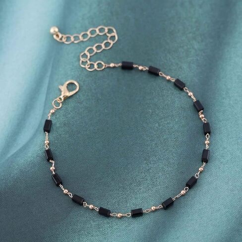 Black Crystal Beads Ankle Bracelet Boho Beads Chain Satellite Anklet Summer Beach Glass Beads Ankle Chain Barefoot Sandal Foot Jewelry for Women in Kuwait