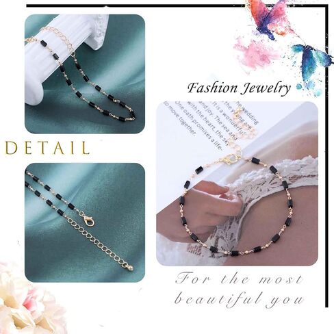 Black Crystal Beads Ankle Bracelet Boho Beads Chain Satellite Anklet Summer Beach Glass Beads Ankle Chain Barefoot Sandal Foot Jewelry for Women in Kuwait