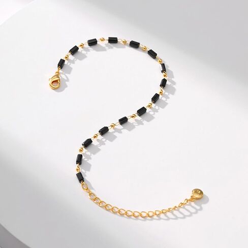 Black Crystal Beads Ankle Bracelet Boho Beads Chain Satellite Anklet Summer Beach Glass Beads Ankle Chain Barefoot Sandal Foot Jewelry for Women in Kuwait