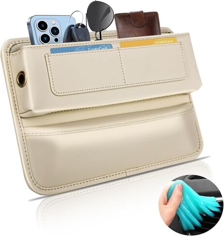 منظم حشو فجوات مقعد السيارة مع جل منظف، مقعد أمامي منظم جلدي قابل للتعديل مع فتحتين لكابل USB، حشو فجوات مقعد السيارة العالمي، صندوق تخزين مقعد السيارة للهاتف والمفاتيح والنظارات in Kuwait