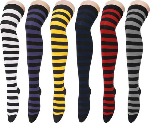 Durio 6 Pairs Thigh High Socks for Women Multicoloured striped Over the Knee Socks Long Stocking Knee High Socks Thigh Highs in Saudi Arabia