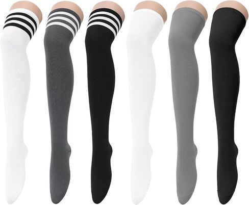 Durio 6 Pairs Thigh High Socks for Women Multicoloured striped Over the Knee Socks Long Stocking Knee High Socks Thigh Highs in Saudi Arabia