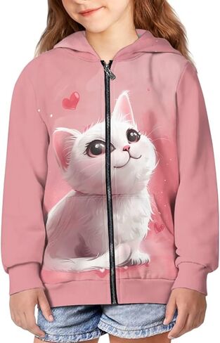 Zip Up Hoodie for Girls 6-16 Years Trendy Long Sleeve Hooded Sweatshirts Casual Kids Coat with Pocket in Saudi Arabia