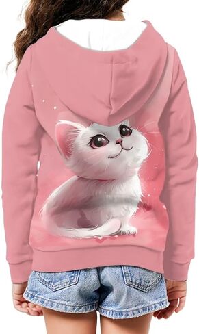 Zip Up Hoodie for Girls 6-16 Years Trendy Long Sleeve Hooded Sweatshirts Casual Kids Coat with Pocket in Saudi Arabia