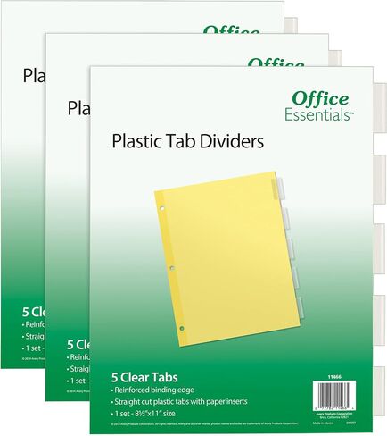Office Essentials 5 Tab Insertable Dividers for 3 Ring Binders, Clear Tabs, 3 Sets (21887) in Saudi Arabia