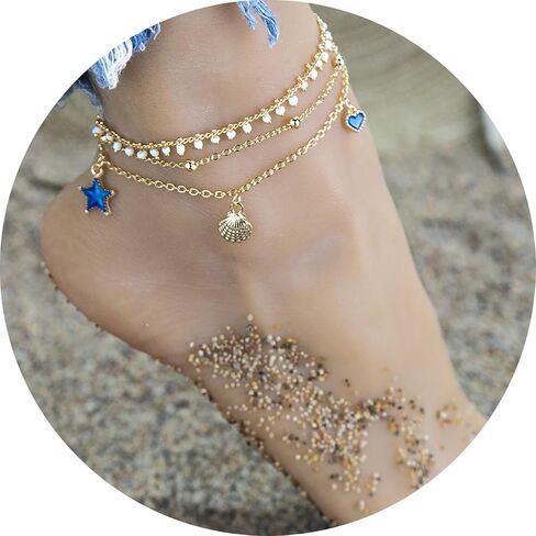 Ankle Bracelets for Women14k Gold/Sterling Silver cross Anklet Multi-Layered Rhinestone Fashion Delicate Beach Anklet Adjustable Anklet Ladies Birthday Jewelry Gift in Saudi Arabia